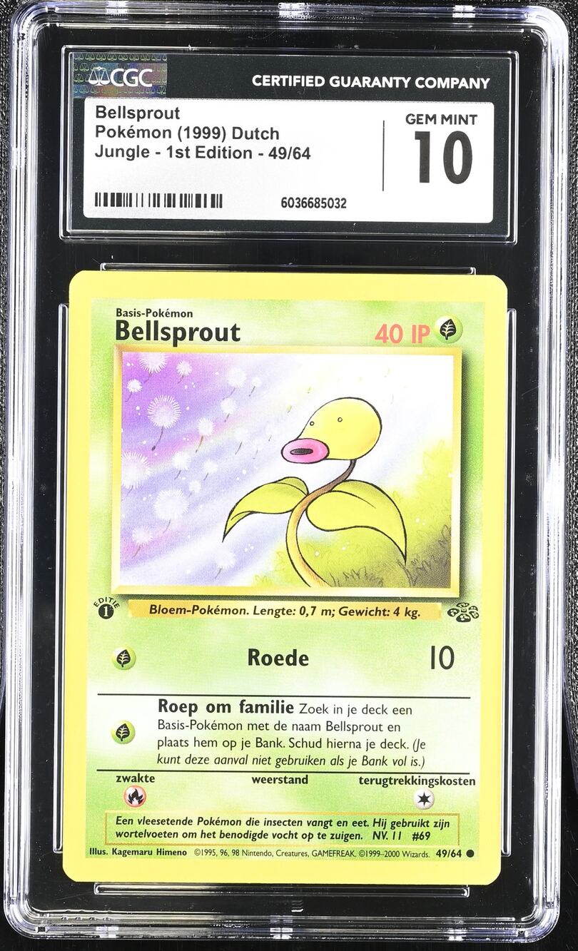CGC 10 GEM MINT Bellsprout 1st Edition 49/64 Pokemon Dutch Jungle Set (PSA/BGS)